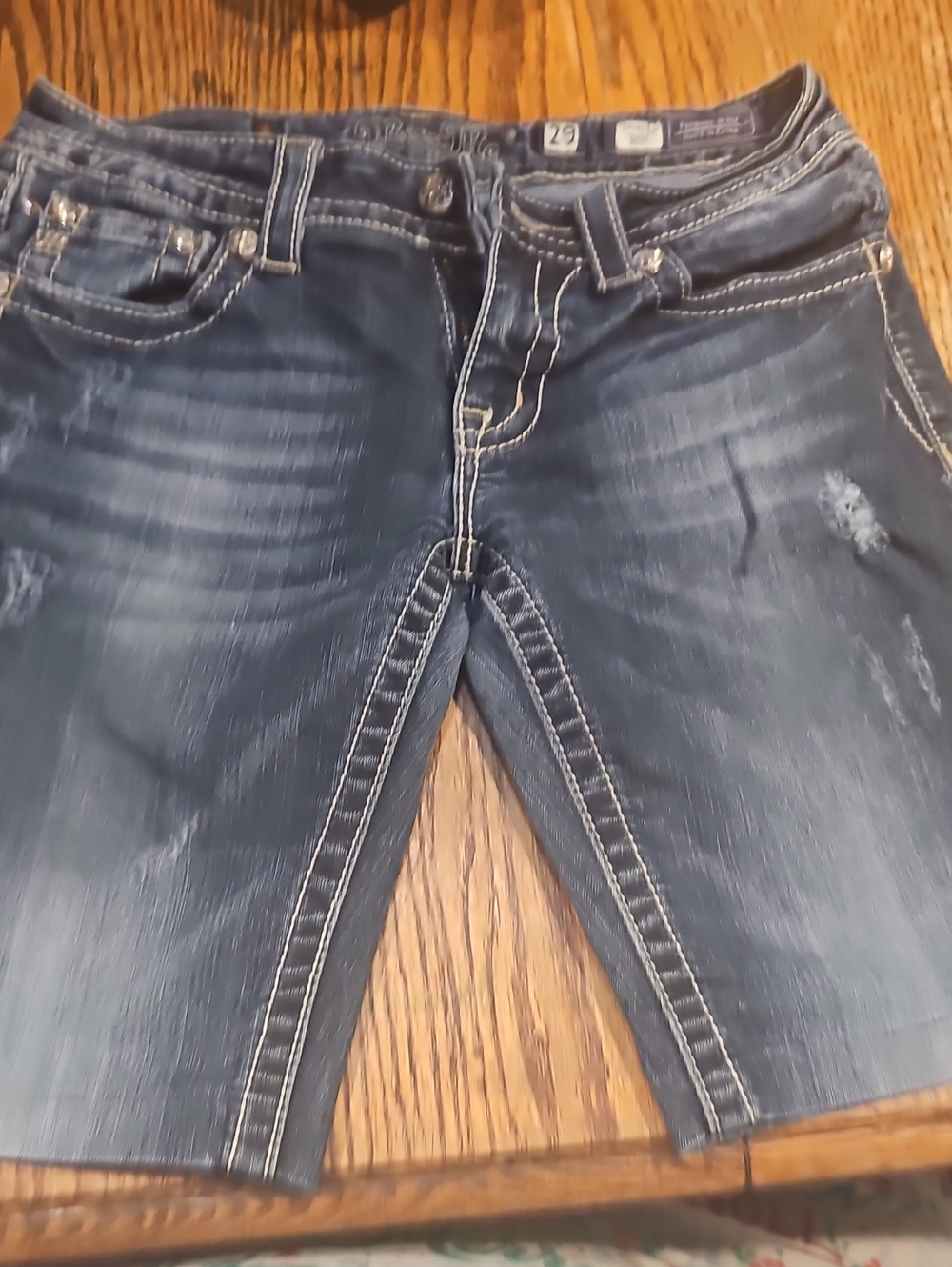 Miss Me Dark Blue Distressed Jean Shorts
